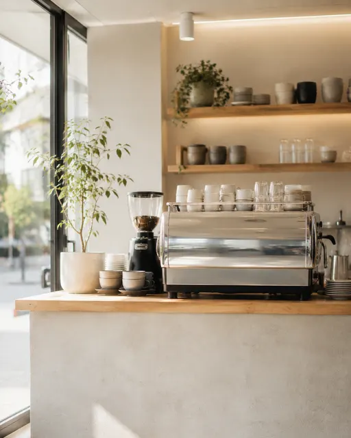 Coffee counter with an espresso machine