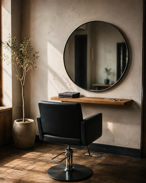 Barber chair in front of a mirror